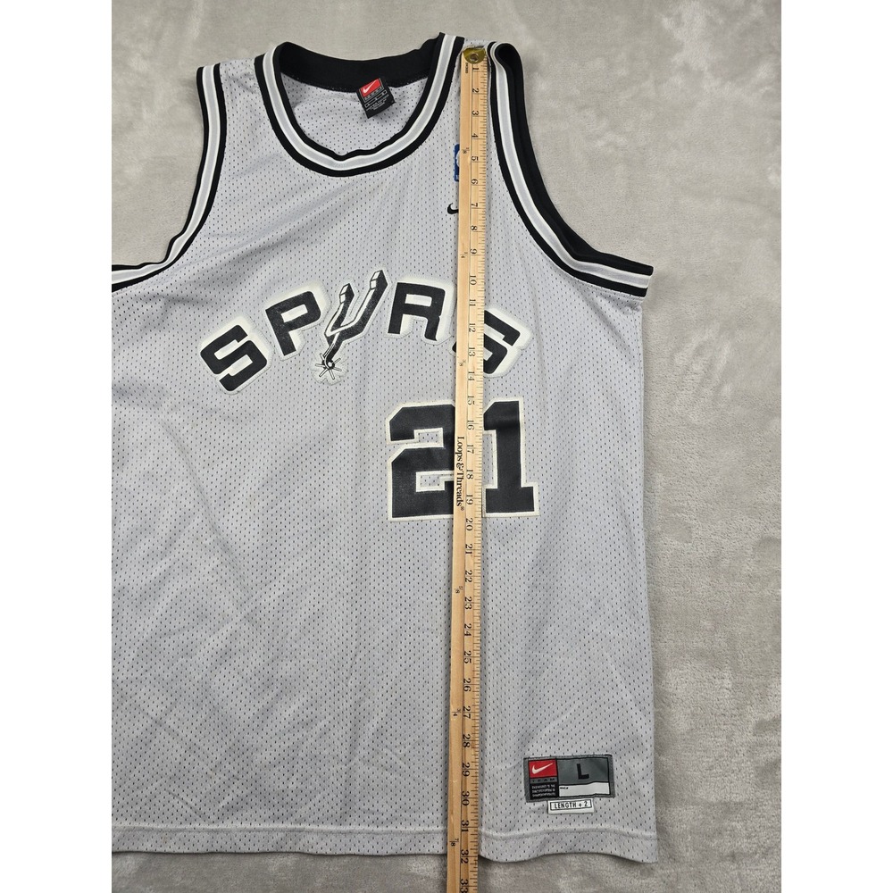 Vintage Nike San Antonio Spurs Tim Duncan NBA Jersey Mens L Silver Mesh 21 *Read - Picture 11 of 16